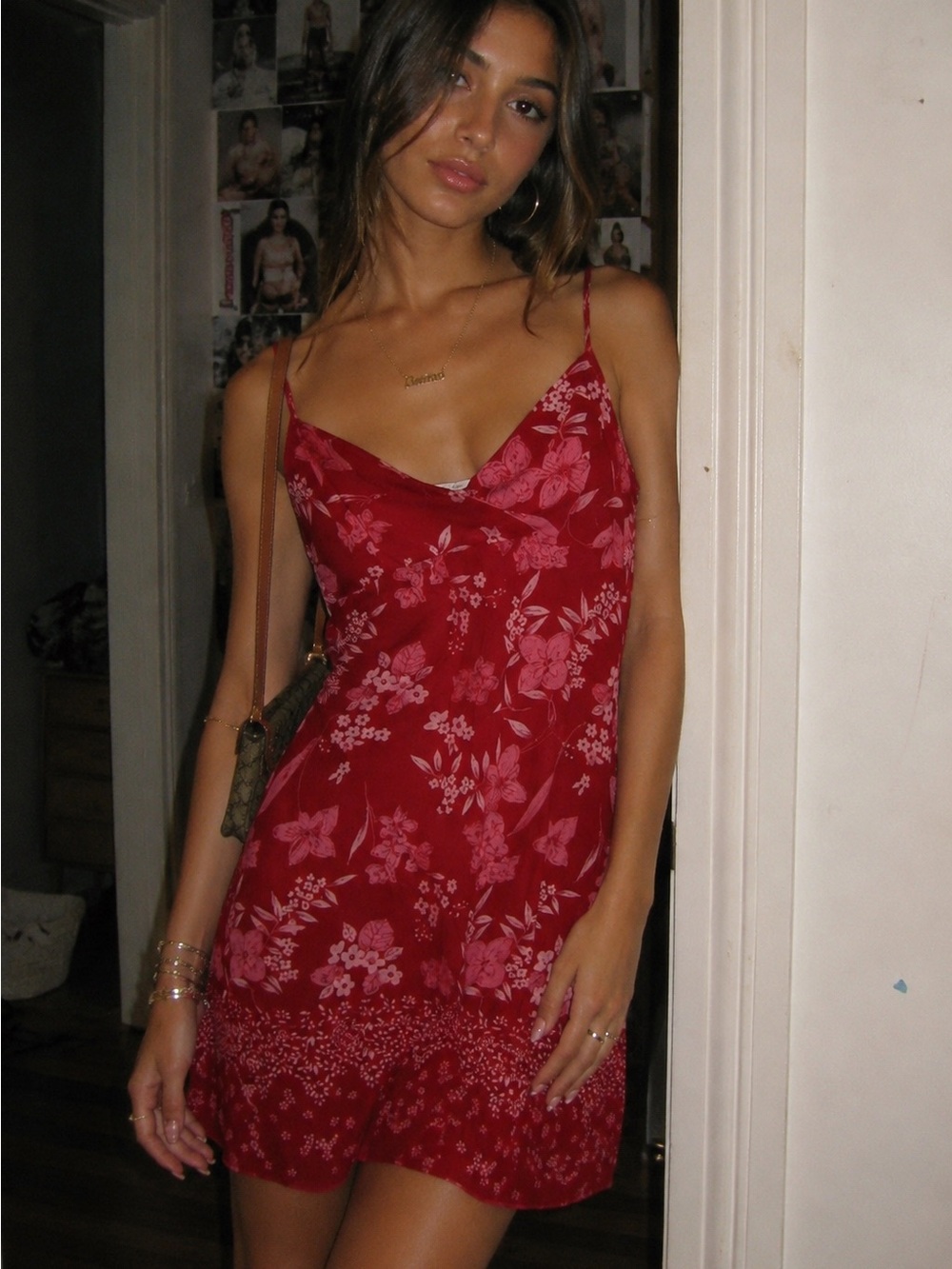 Charlotte Russe Red Floral Slip Dress with Pink Print vintage
